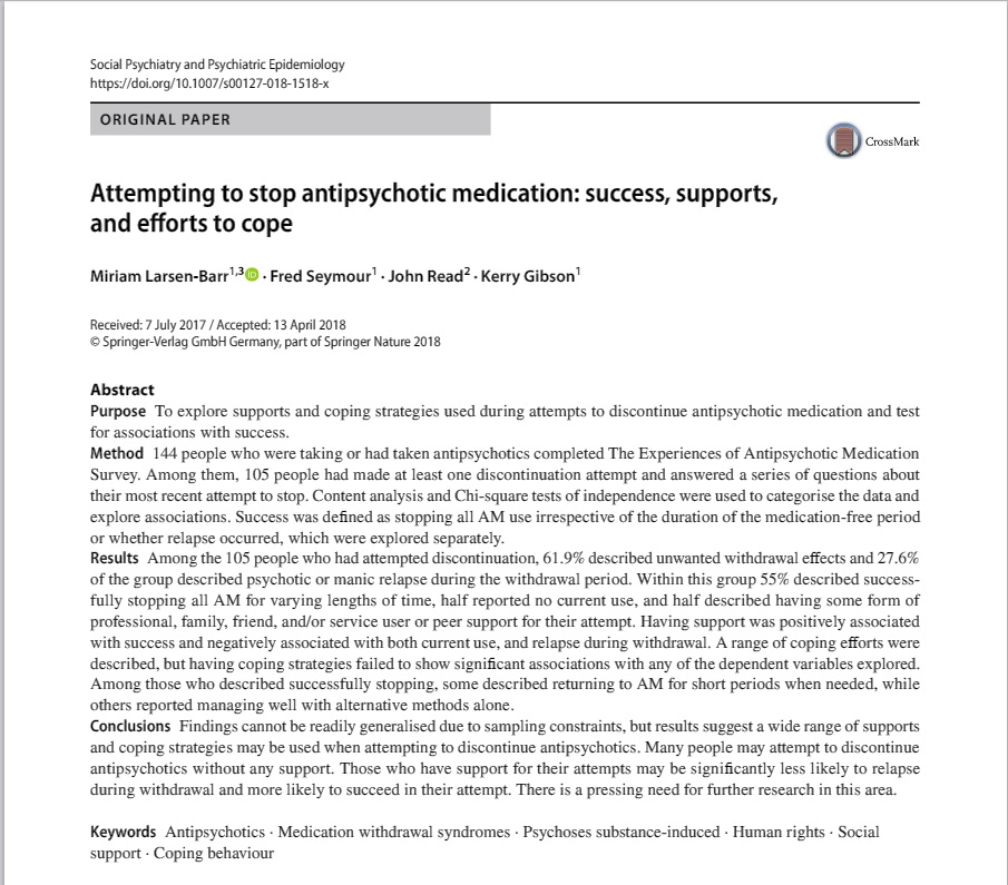 Abstract Attempting to Stop Antipsychotic Medication Success Supports and Efforts to Cope